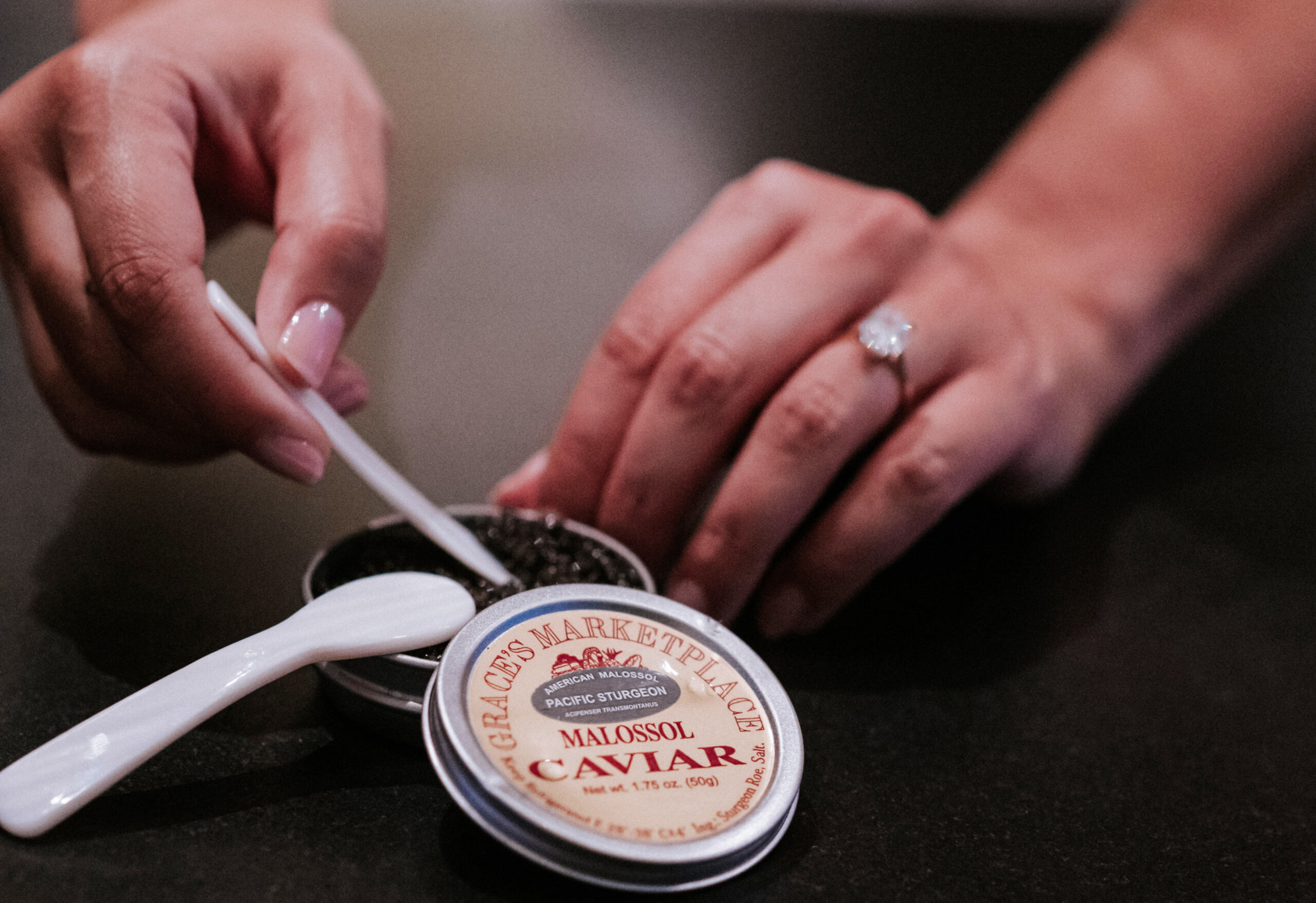 Bride-to-be-spooning-Malossol-with Caviar.